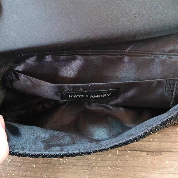 Kate Landry Black Sequin Clutch Purse With Gold Chain Shoulder Strap - Picture 5 of 6